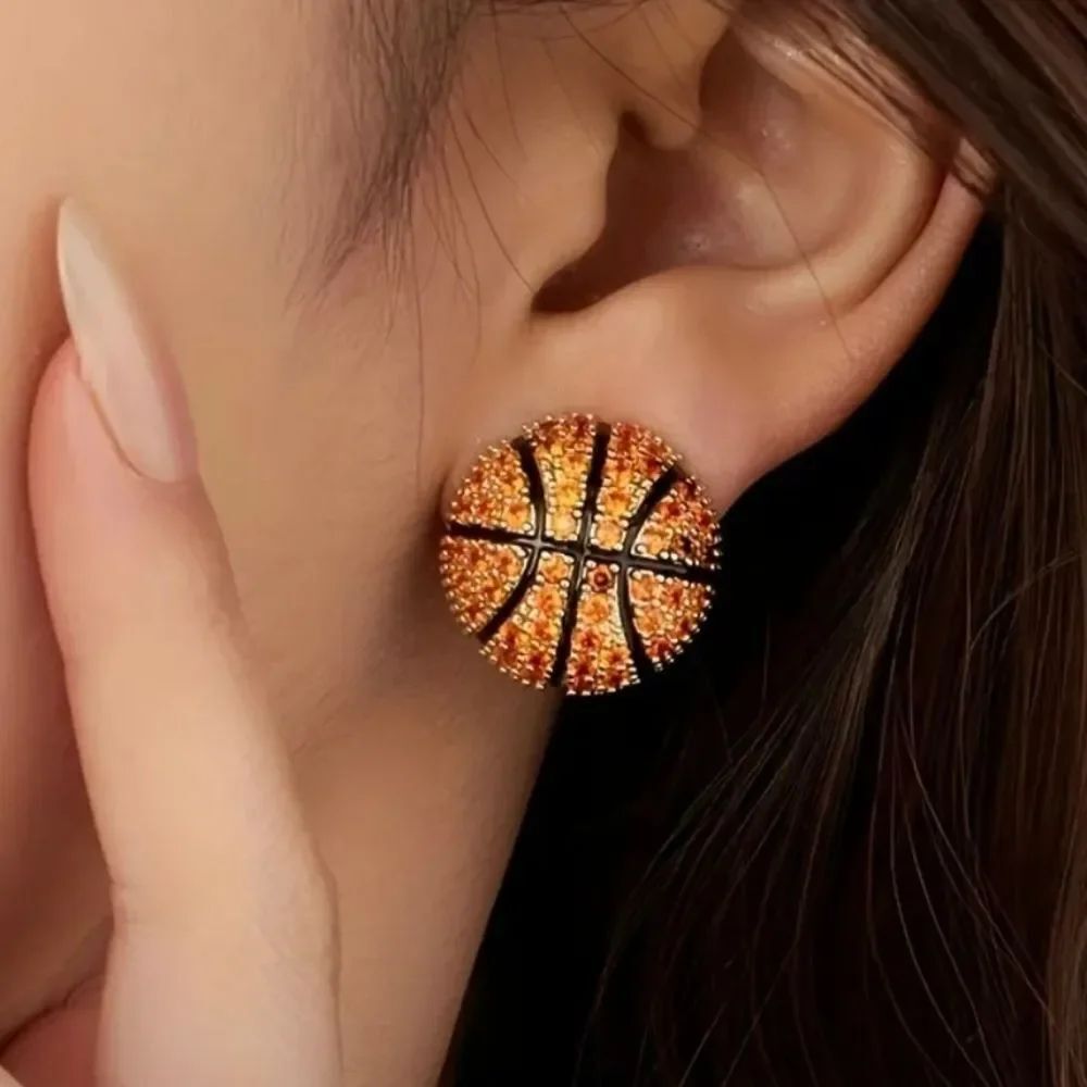 Basketball Rhinestone Stud Earrings - Picture 2 of 2